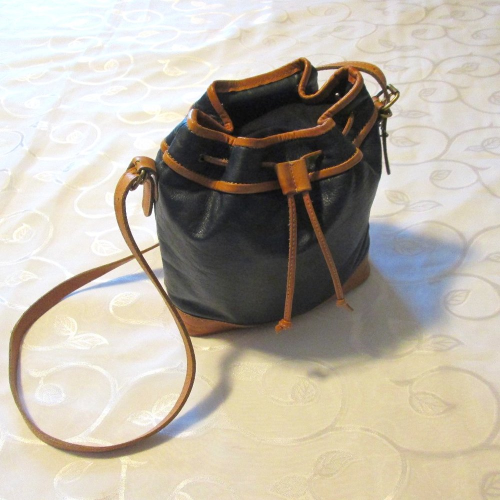NAVY AND SADDLE GENUINE LEATHER BAG